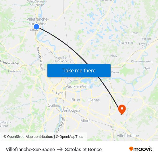 Villefranche-Sur-Saône to Satolas et Bonce map