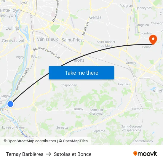 Ternay Barbières to Satolas et Bonce map