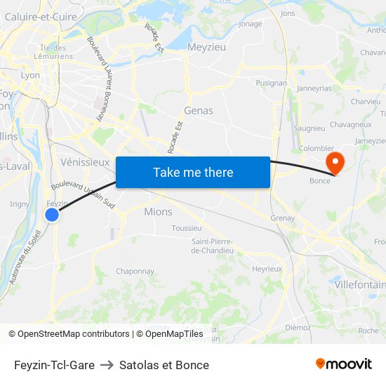 Feyzin-Tcl-Gare to Satolas et Bonce map