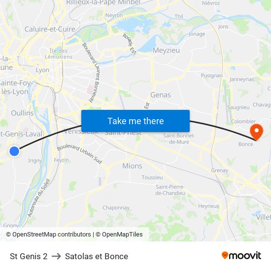 St Genis 2 to Satolas et Bonce map
