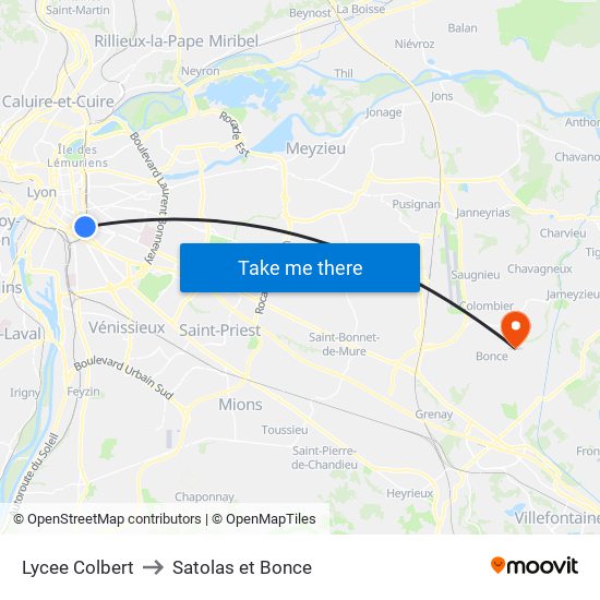 Lycee Colbert to Satolas et Bonce map