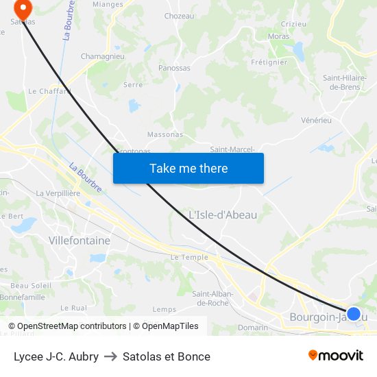 Lycee J-C. Aubry to Satolas et Bonce map