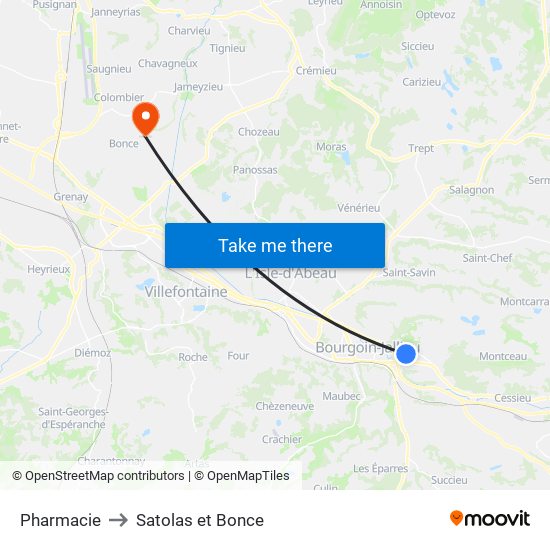 Pharmacie to Satolas et Bonce map