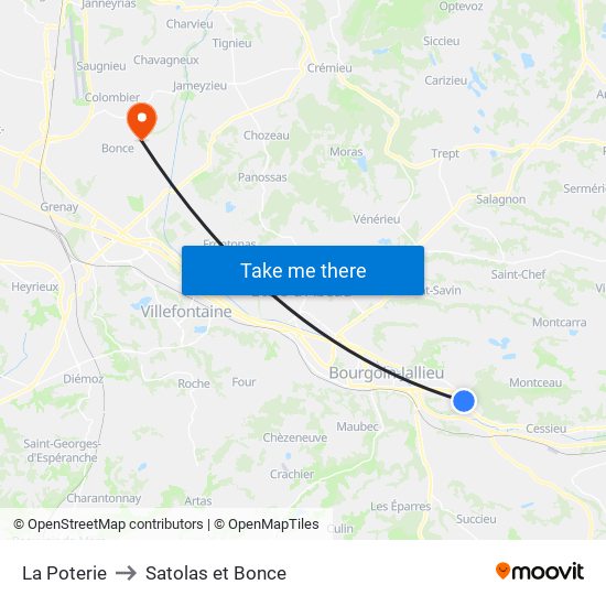 La Poterie to Satolas et Bonce map