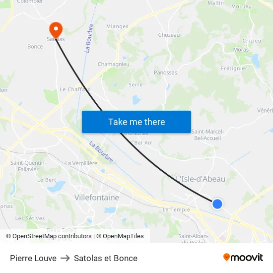 Pierre Louve to Satolas et Bonce map