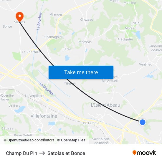 Champ Du Pin to Satolas et Bonce map