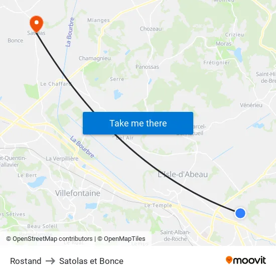 Rostand to Satolas et Bonce map