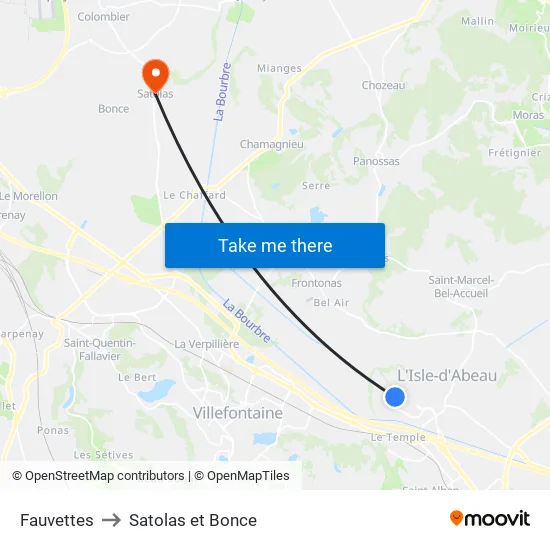 Fauvettes to Satolas et Bonce map