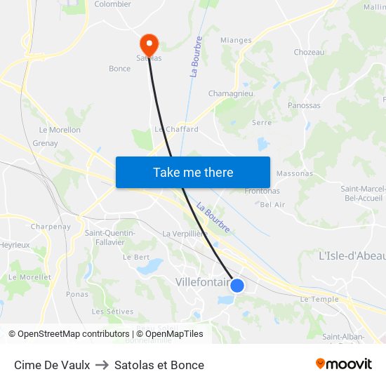 Cime De Vaulx to Satolas et Bonce map