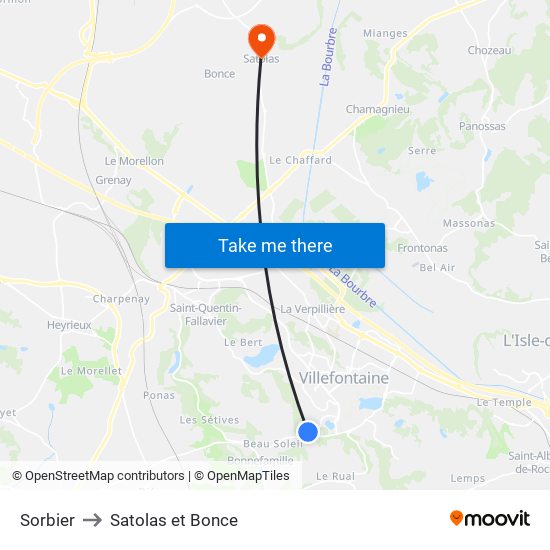 Sorbier to Satolas et Bonce map