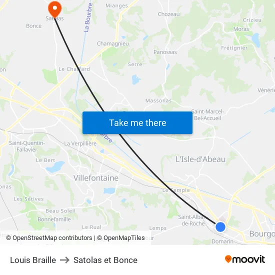 Louis Braille to Satolas et Bonce map