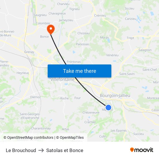 Le Brouchoud to Satolas et Bonce map