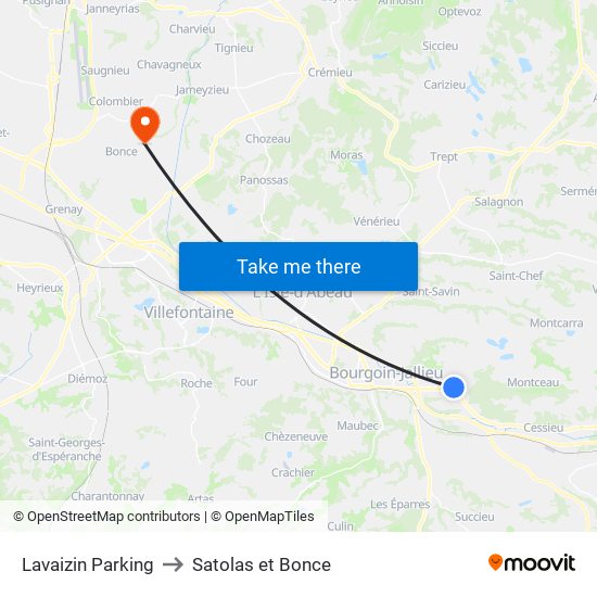 Lavaizin Parking to Satolas et Bonce map