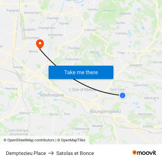 Demptezieu Place to Satolas et Bonce map