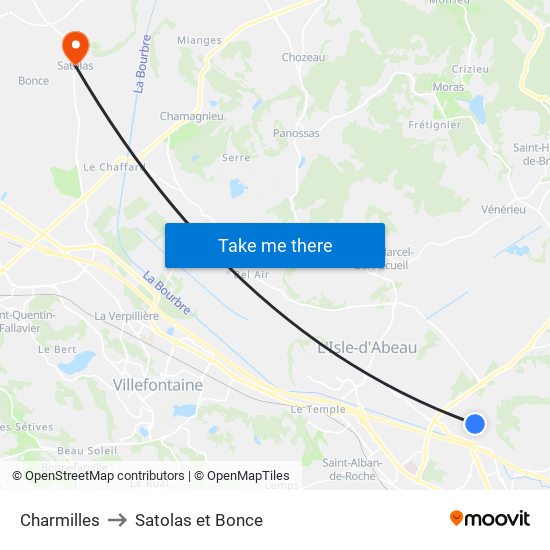 Charmilles to Satolas et Bonce map