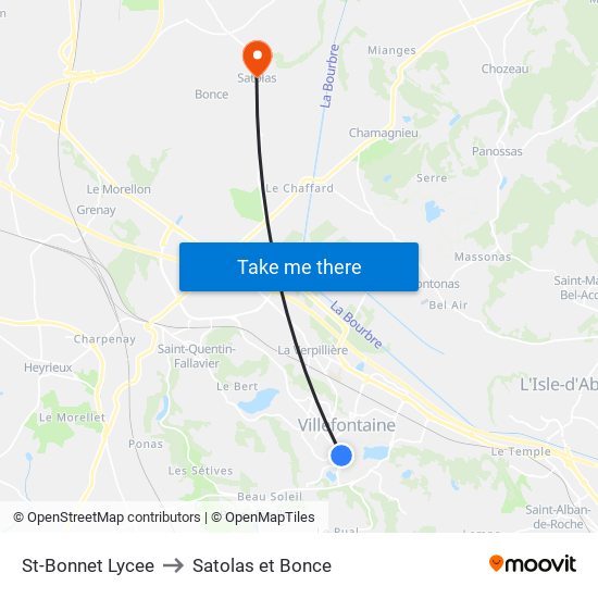 St-Bonnet Lycee to Satolas et Bonce map