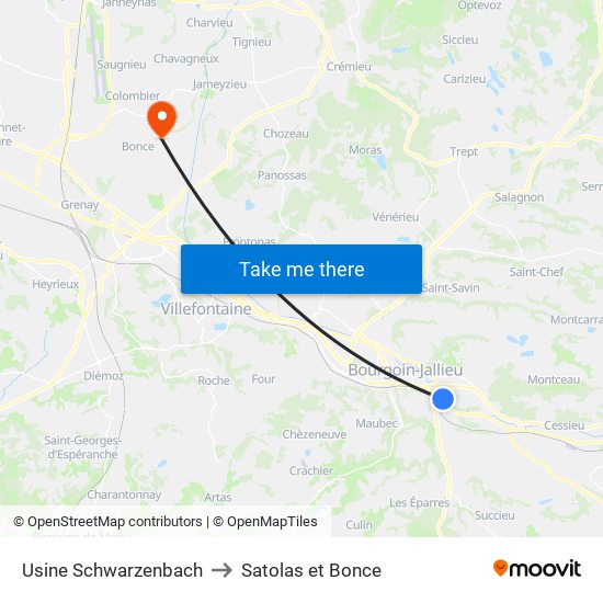 Usine Schwarzenbach to Satolas et Bonce map