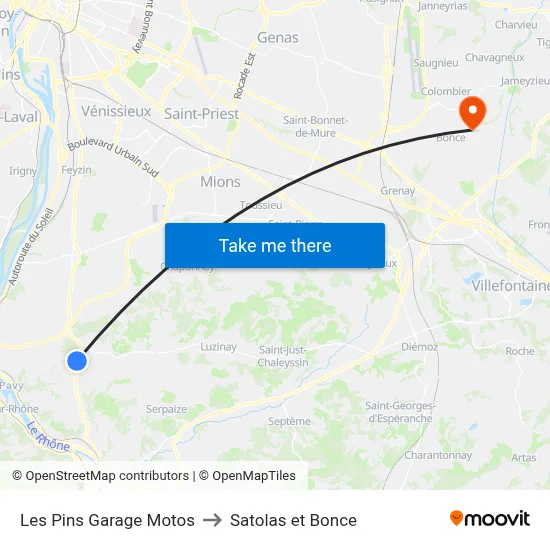 Les Pins Garage Motos to Satolas et Bonce map