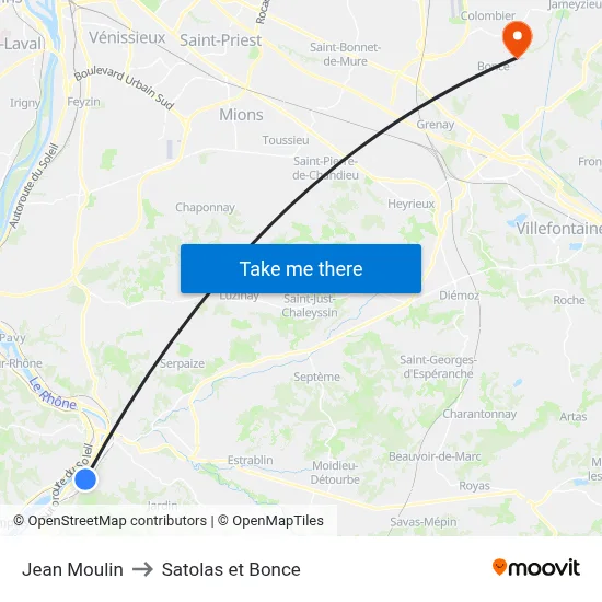 Jean Moulin to Satolas et Bonce map