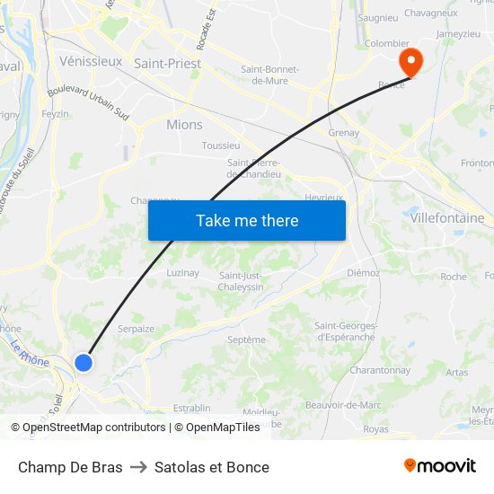 Champ De Bras to Satolas et Bonce map