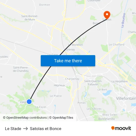 Le Stade to Satolas et Bonce map