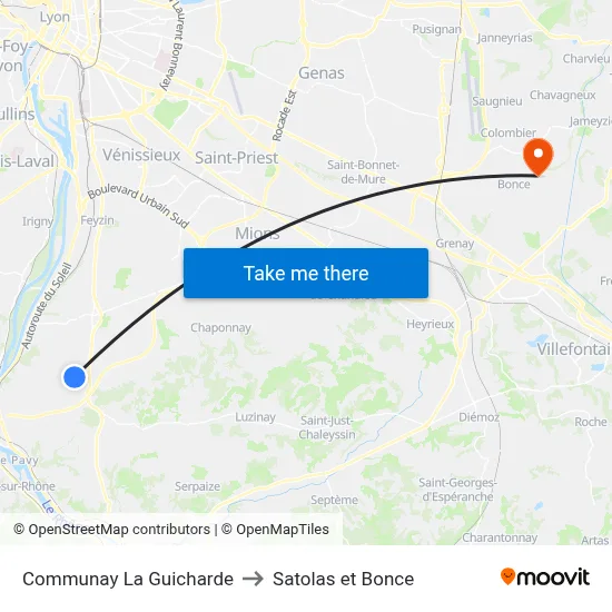 Communay La Guicharde to Satolas et Bonce map