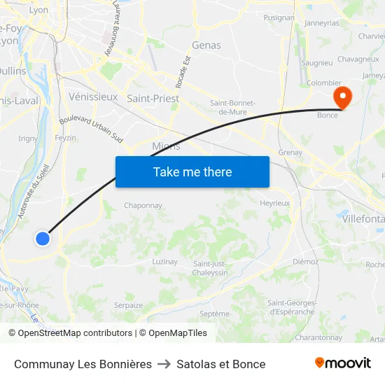 Communay Les Bonnières to Satolas et Bonce map