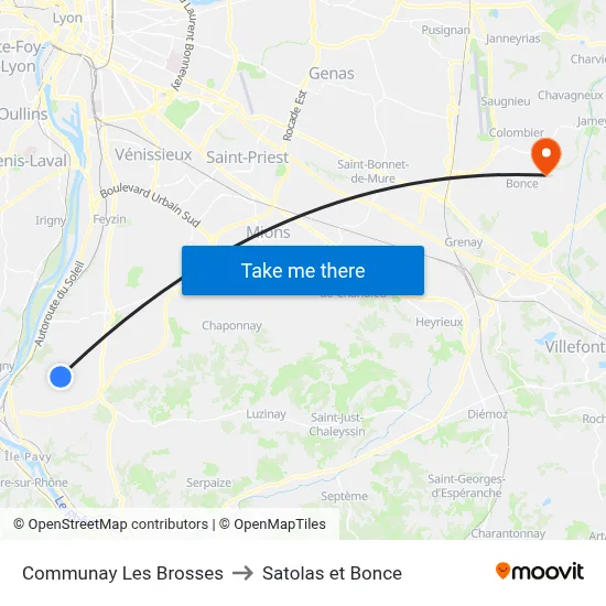 Communay Les Brosses to Satolas et Bonce map