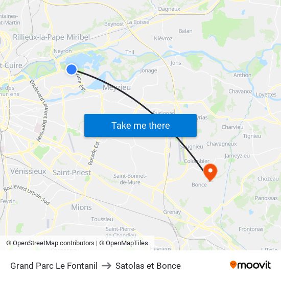 Grand Parc Le Fontanil to Satolas et Bonce map