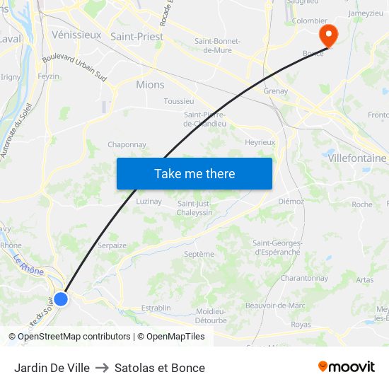 Jardin De Ville to Satolas et Bonce map