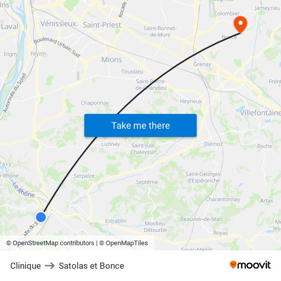 Clinique to Satolas et Bonce map