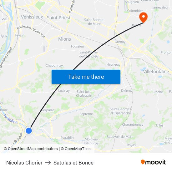 Nicolas Chorier to Satolas et Bonce map