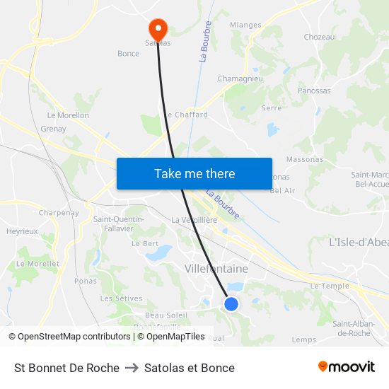 St Bonnet De Roche to Satolas et Bonce map