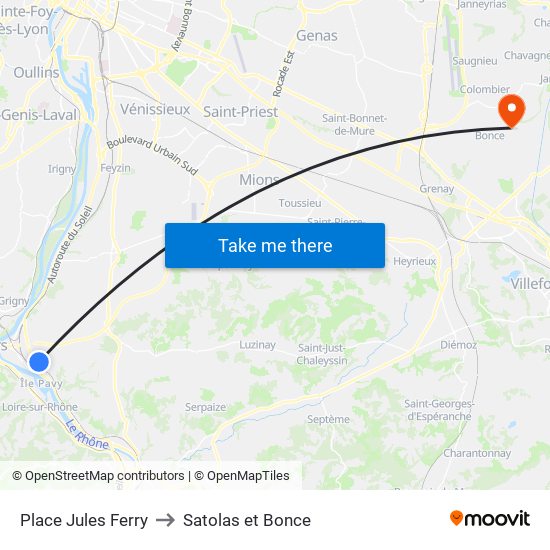 Place Jules Ferry to Satolas et Bonce map