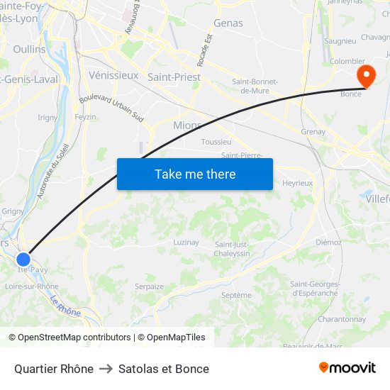 Quartier Rhône to Satolas et Bonce map