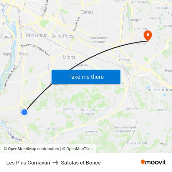 Les Pins Cornavan to Satolas et Bonce map