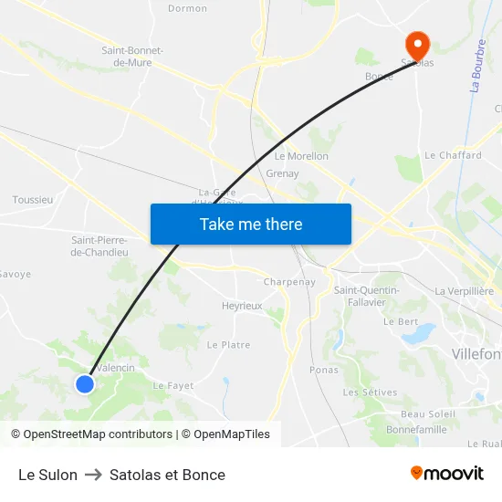 Le Sulon to Satolas et Bonce map