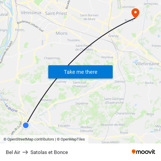 Bel Air to Satolas et Bonce map