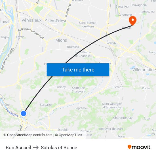 Bon Accueil to Satolas et Bonce map