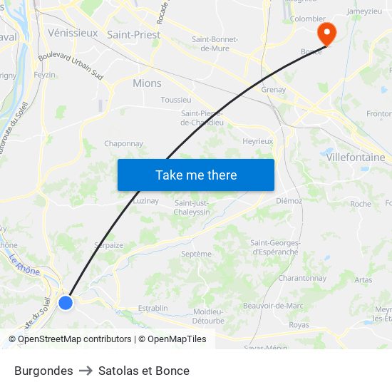 Burgondes to Satolas et Bonce map