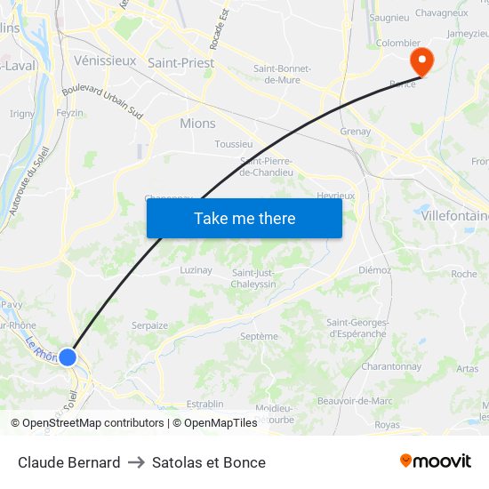Claude Bernard to Satolas et Bonce map