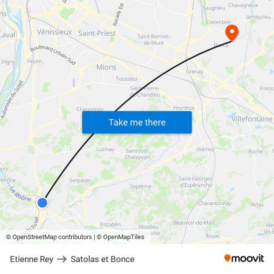 Etienne Rey to Satolas et Bonce map