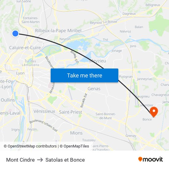 Mont Cindre to Satolas et Bonce map