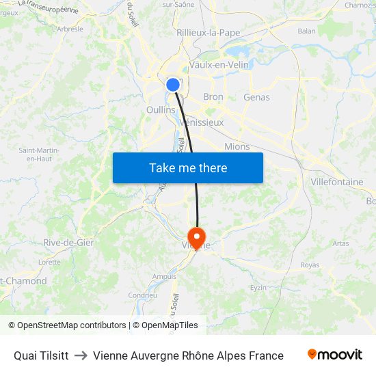 Quai Tilsitt to Vienne Auvergne Rhône Alpes France map