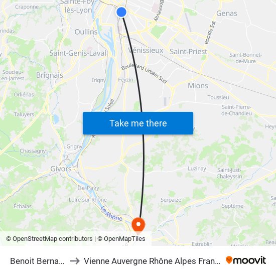 Benoit Bernard to Vienne Auvergne Rhône Alpes France map