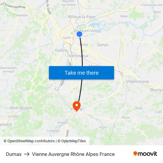 Dumas to Vienne Auvergne Rhône Alpes France map