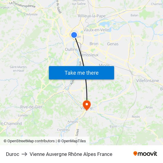 Duroc to Vienne Auvergne Rhône Alpes France map