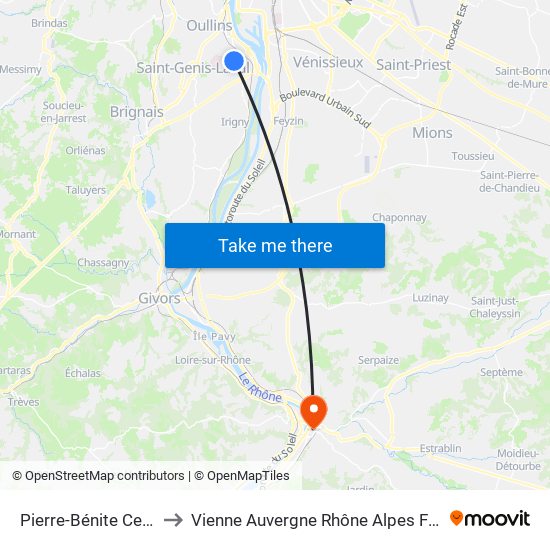 Pierre-Bénite Centre to Vienne Auvergne Rhône Alpes France map