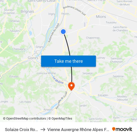 Solaize Croix Rouge to Vienne Auvergne Rhône Alpes France map