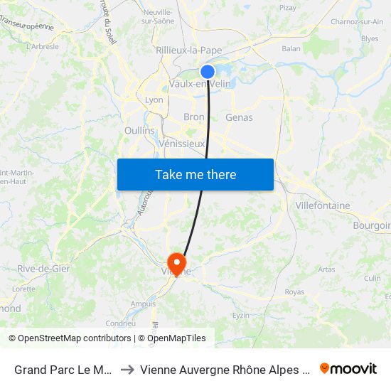 Grand Parc Le Morlet to Vienne Auvergne Rhône Alpes France map